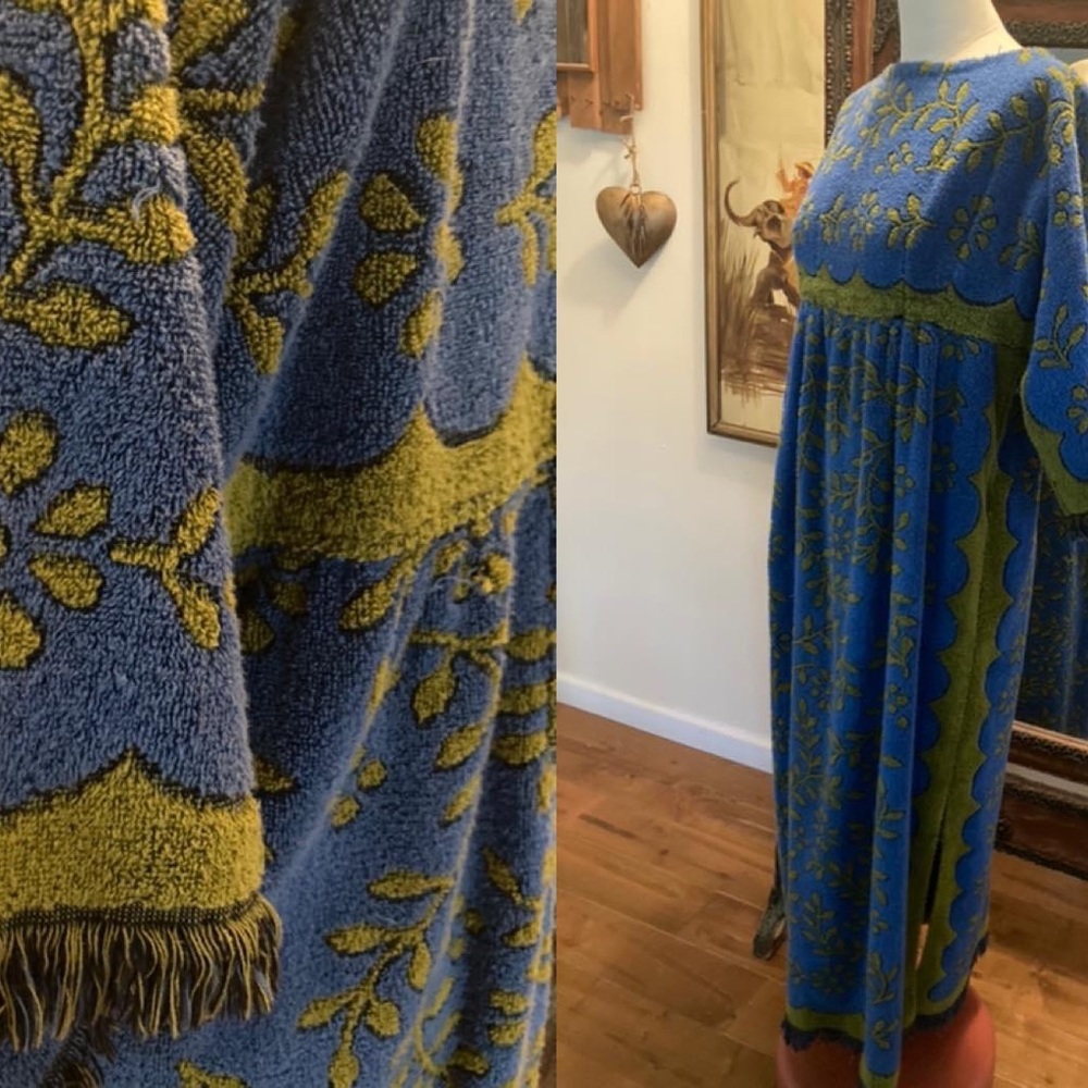 S O L D . 1960s Handmade Sculpted Towel Kaftan Dress Upcycled Repurposed Caftan